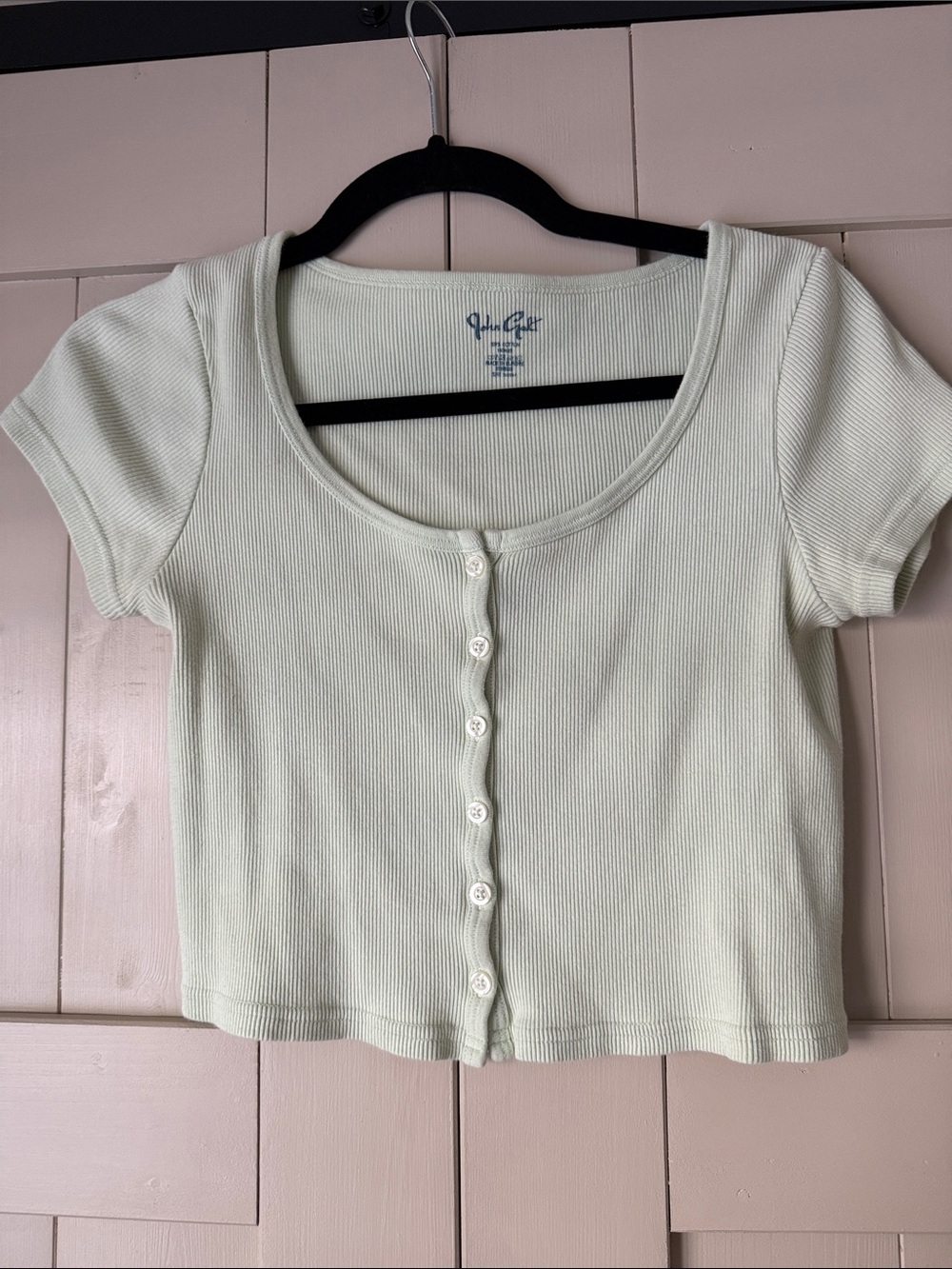 Brandy Melville Mint Ribbed Button-Down Crop Top
